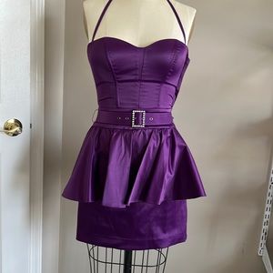 Bebe small eggplant color belted short dress